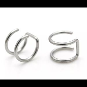 SILVER TONE EAR CARTILAGE DOUBLE BAR CLIP SET of 2